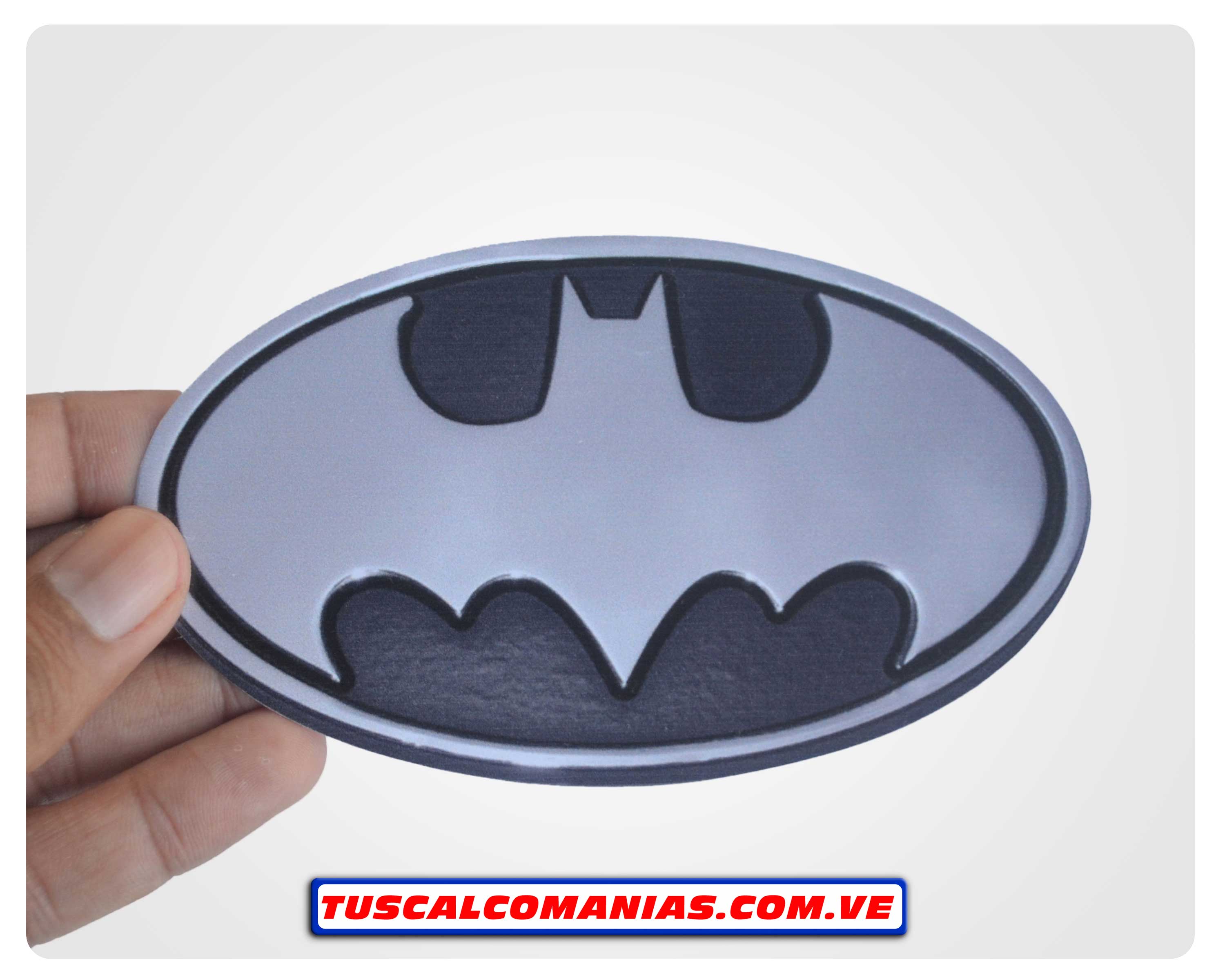 Calcomanía, sticker, pegatina, etiqueta de Batman (Hombre Murciélago) en gris metalizado