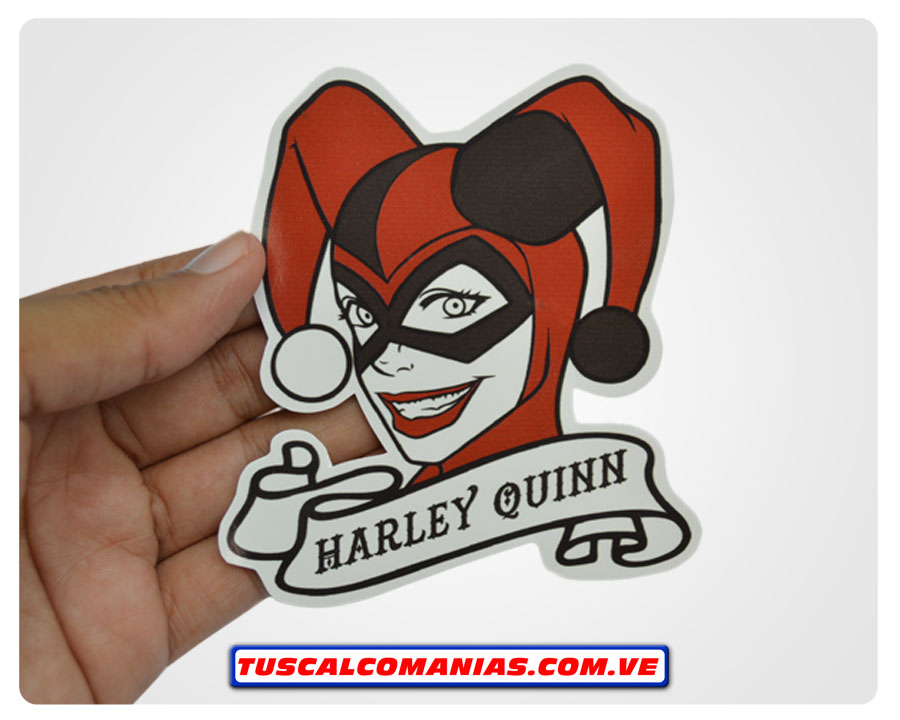 Calcomanía, sticker, pegatina, etiqueta de Harley Quinn en rojo y negro